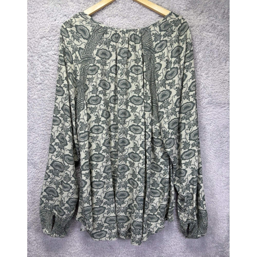 Knox Rose Women Tunic Top  XXL Green Floral Long Slv V-Neck Popover Boho Peasant - Picture 4 of 12